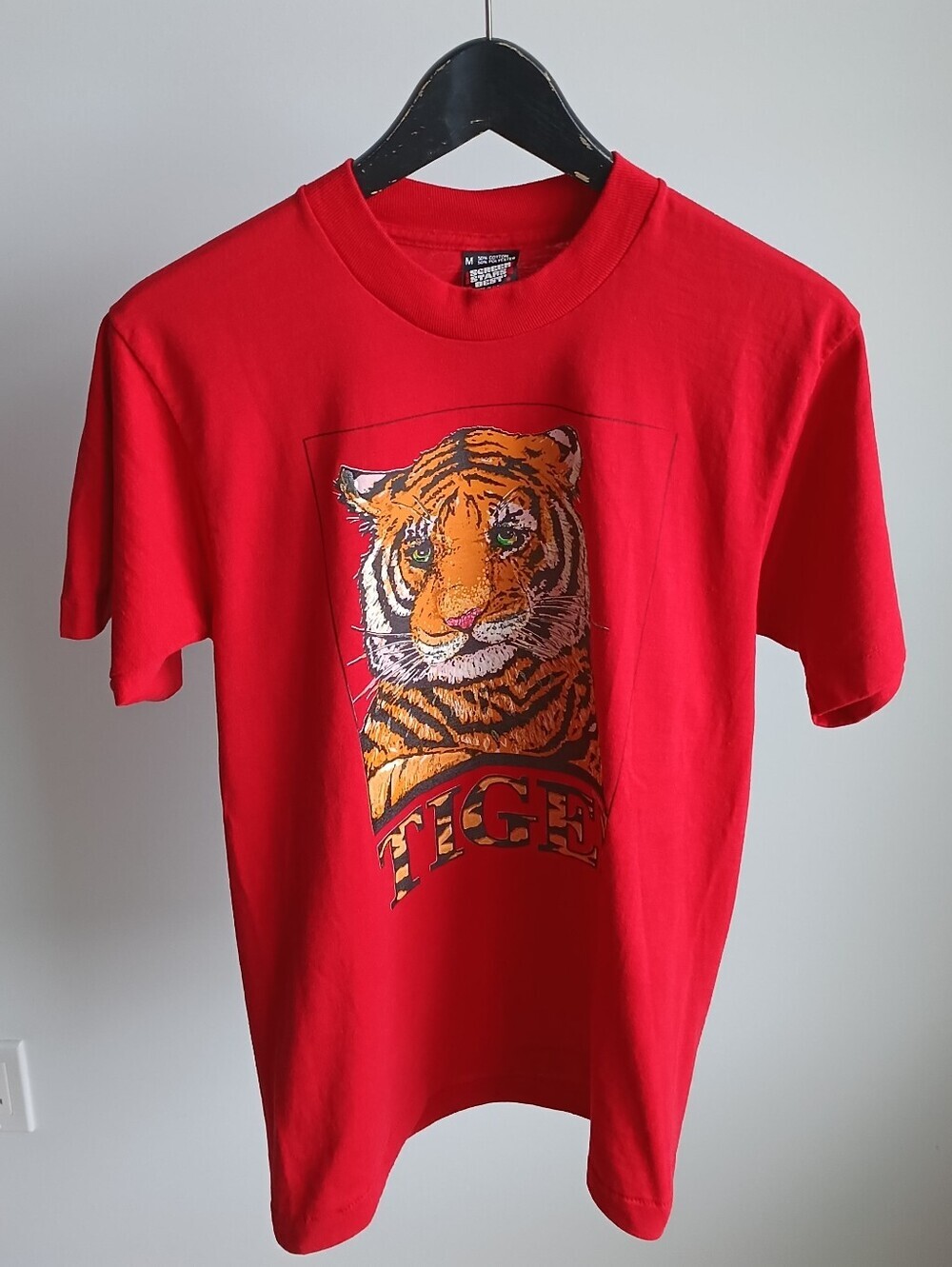 Vintage 1989 Screen Stars Tiger Graphic T-Shirt Red Single Stitch 50/50 M